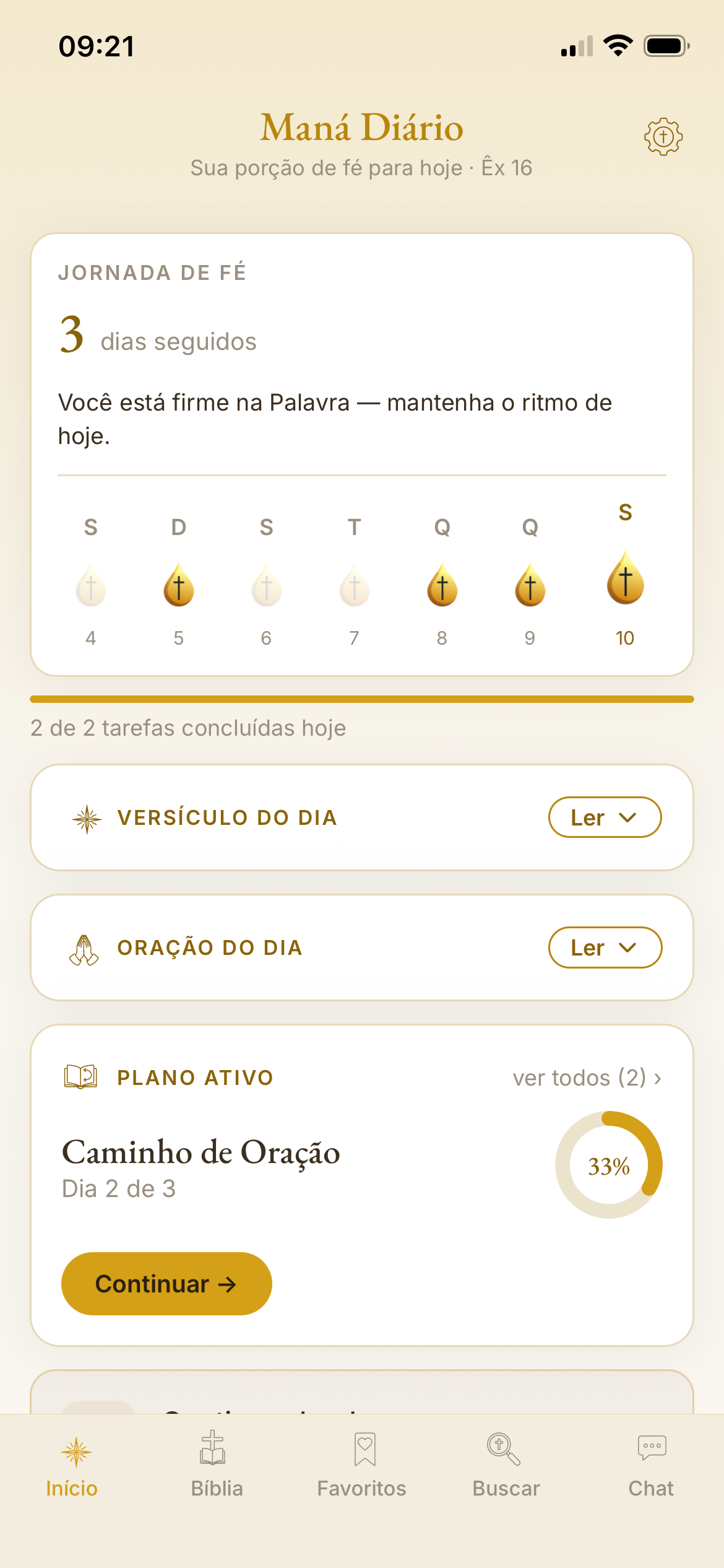 Tela inicial no tema claro